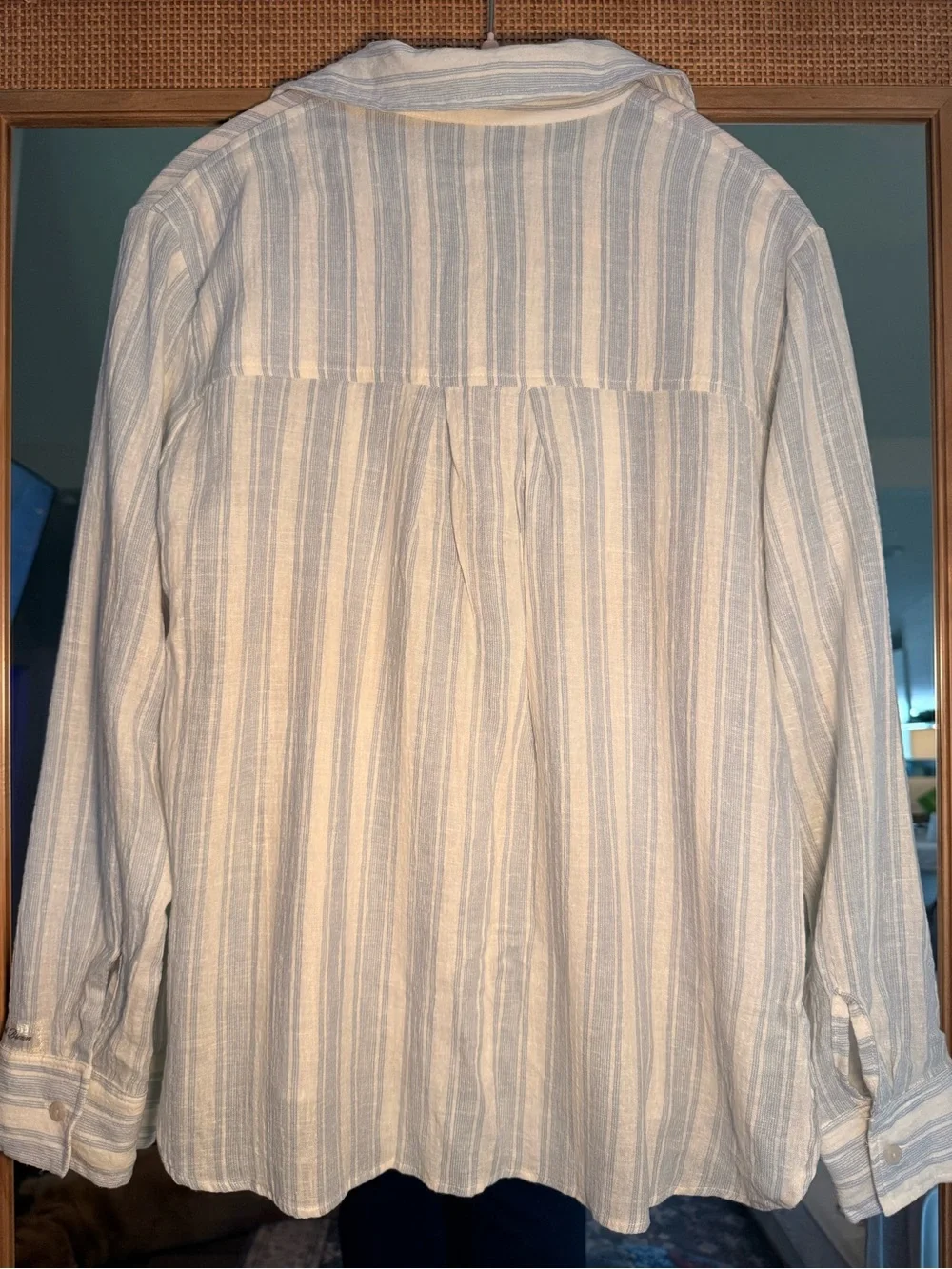 Joah Brown NWT Classic Button Down Natural White & Blue Stripe Gauze